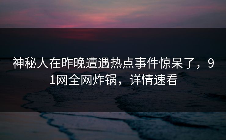 神秘人在昨晚遭遇热点事件惊呆了，91网全网炸锅，详情速看