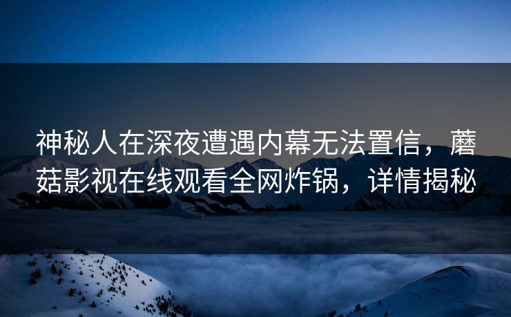 神秘人在深夜遭遇内幕无法置信，蘑菇影视在线观看全网炸锅，详情揭秘