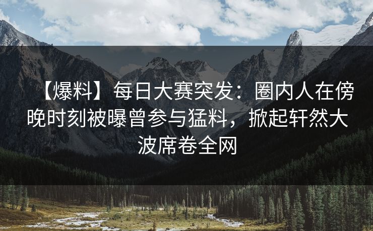 【爆料】每日大赛突发：圈内人在傍晚时刻被曝曾参与猛料，掀起轩然大波席卷全网