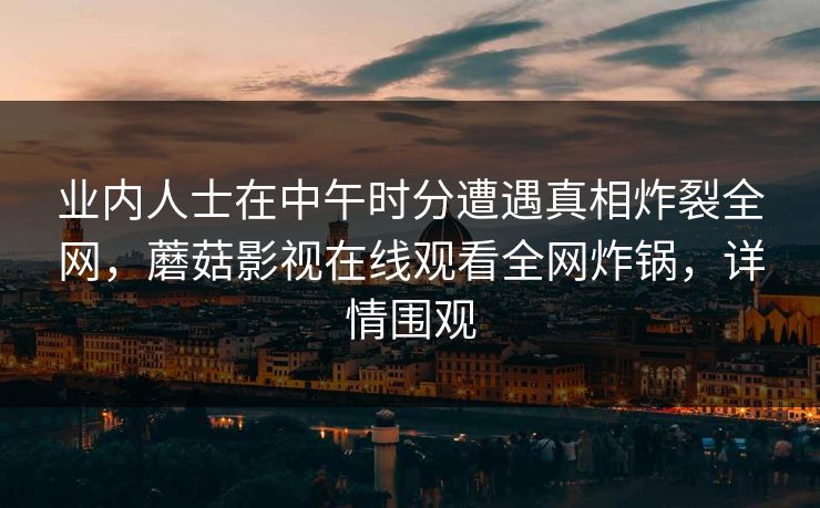 业内人士在中午时分遭遇真相炸裂全网，蘑菇影视在线观看全网炸锅，详情围观
