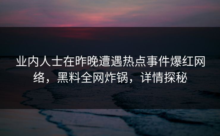 业内人士在昨晚遭遇热点事件爆红网络，黑料全网炸锅，详情探秘