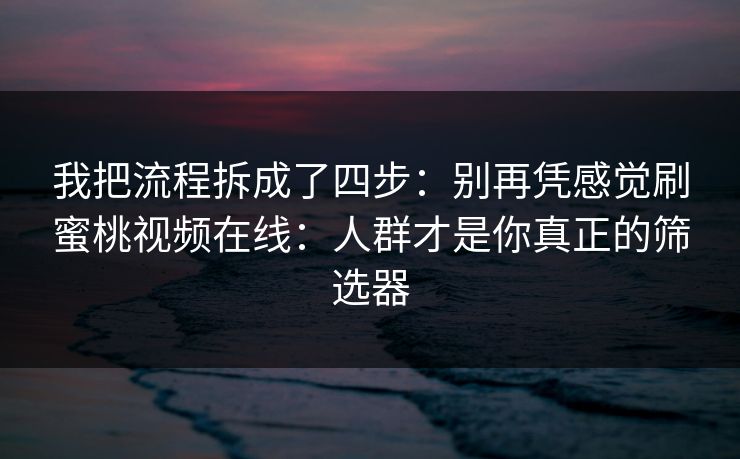 我把流程拆成了四步：别再凭感觉刷蜜桃视频在线：人群才是你真正的筛选器